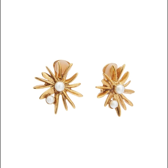 NWT Oscar De La Renta 24K Gold Classic Starburst Button Earrings
